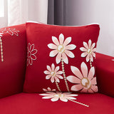 Housse de coussin fleurie rouge