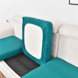 Housse assise de canape angle extensible jacquard bleu canard