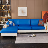 Housse assise de canape angle simili cuir bleu