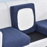 Housse assise de canape extensible jacquard bleu marine