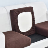 Housse assise de canape extensible jacquard marron fonce