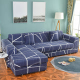 Housse de canape angle extensible bleu roi vue de coté