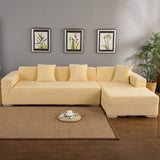 Housse de Canapé d'Angle Velours Extensible Beige