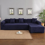 Housse de Canapé d'Angle Velours Extensible Bleu Marine