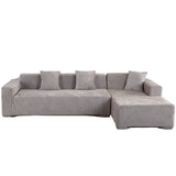 Housse de Canapé d'Angle en Velours Extensible Gris