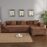 Housse de Canapé d'Angle Velours Extensible Marron Clair