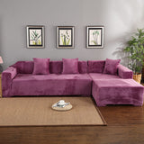 Housse de Canapé d'Angle Velours Extensible Mauve