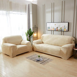 Housse de canape et fauteuil velours blanc ecru