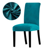 Housse de Chaise Extensible Velours Bleu Canard