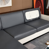 Housse de coussin d'assise de canape d'angle simili cuir gris fonce