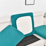 Housse pour assise de canape angle extensible jacquard bleu canard