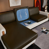 Housse pour assise de canape angle simili cuir kaki