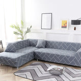 Housse de Canapé d'Angle Extensible Gris Rayé