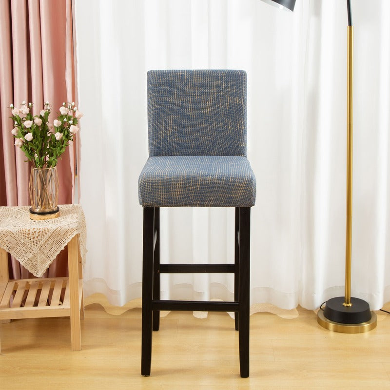 Housse De Tabouret De Bar En Velours Doux Gris Bleu - 2 Pièces Extensibles Avec Dossier, Fond Élastique Antidérapant, Lavable Et Confortable