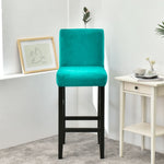 Housse chaise de bar et tabouret extensible velours bleu canard