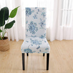 Housse de chaise extensible fleurie bleu