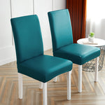 Housse de chaise extensible simili cuir bleu canard