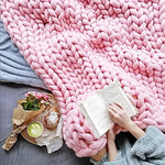 Plaid tricot grosse maille rose