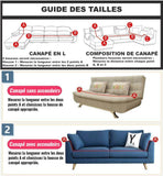 Guide des Tailles et Mesures pour Housse de canape d'angle velours mauve