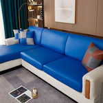 Housse assise de canape angle impermeable simili cuir bleu