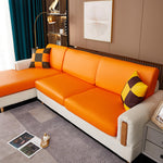 Housse assise de canape angle impermeable simili cuir orange