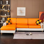 Housse assise de canape angle simili cuir orange
