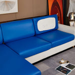 Housse de coussin d'assise de canape d'angle simili cuir bleu