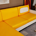 Housse de coussin d'assise de canape d'angle simili cuir jaune