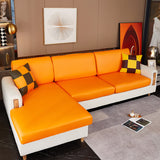 Housse pour assise de canape angle impermeable simili cuir orange