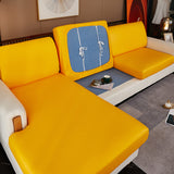 Housse de coussin d'assise de canape d'angle simili cuir jaune