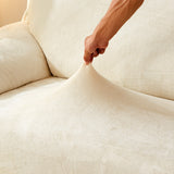 Textile extensible de notre housse de canape velours blanc ecru